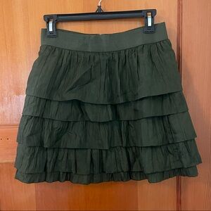 Jcrew olive green silk ruffle mini skirt